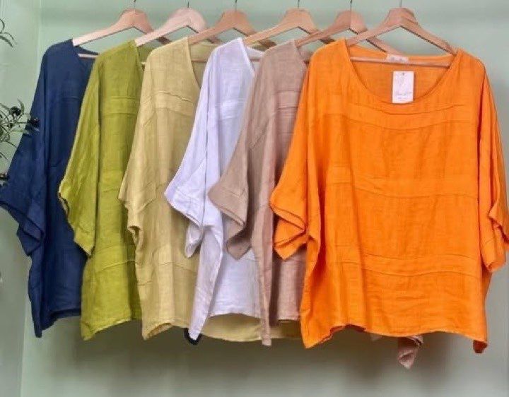 Linen tops from the racks, up close
